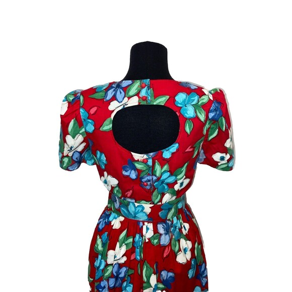 CGJ Vintage 80s Blue Floral Midi Button Dress Size 7 - Picture 6 of 16